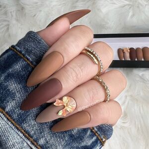 Mocha Bow 🎀 Custom Press On Nails | High Quality Nails | Handmade